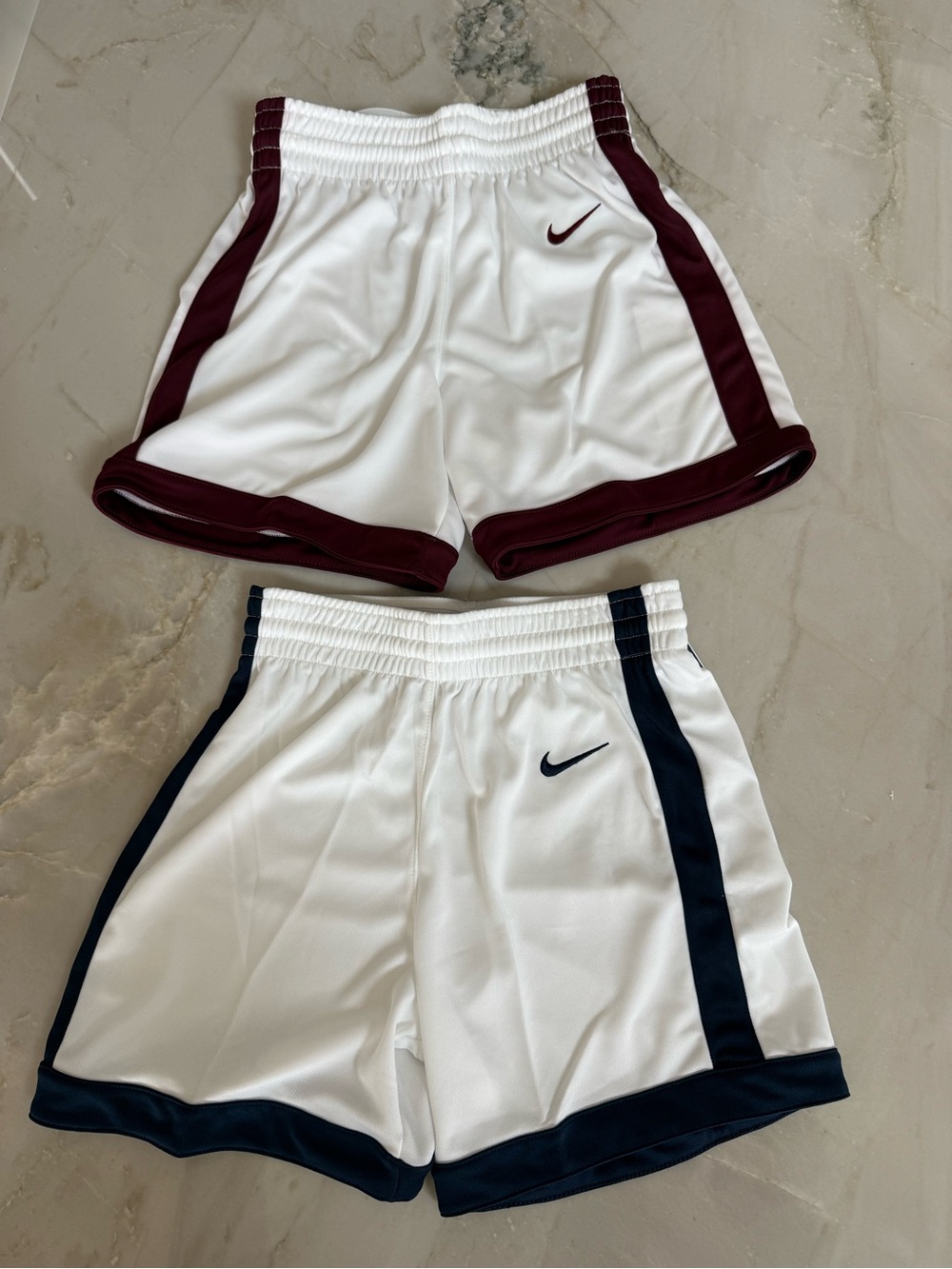 Nike White Kids Shorts with Maroon and Navy Trim
